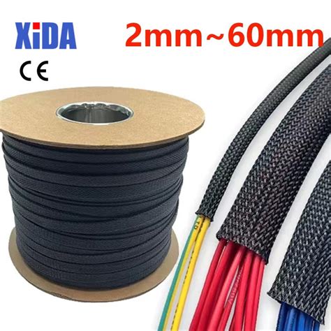 5 10m Black Insulated Braid Sleeving 2 4 6 8 10 12 15 20 25mm Tight