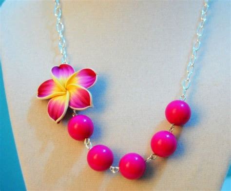 Handmade Hot Pink Hawaiian Inspired Necklace By Mdirwin On Etsy