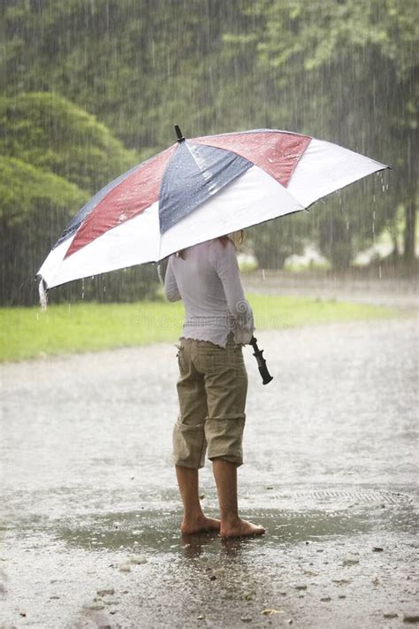 Umbrella In The Rain Stock Image Image Of Rainy Protection 1402273