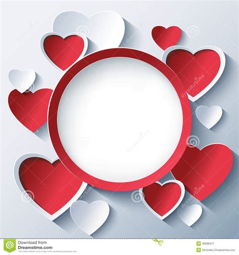 Valentines Day Background Frame With 3d Hearts Stock Vector