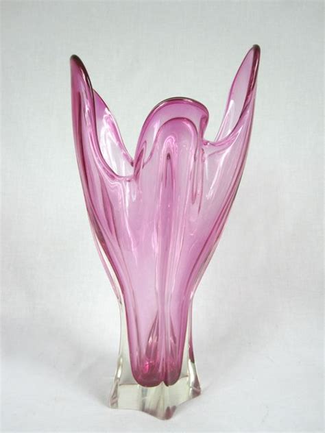 Large Vintage Pink Art Glass Vase