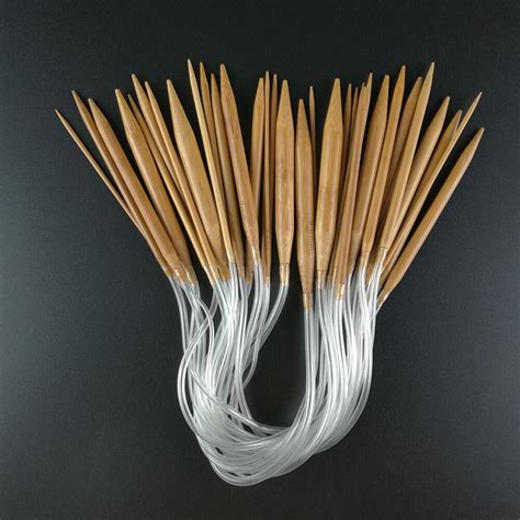 Hot Selling 18pcs 18sizes 60cm Circular Carbonized Bamboo Knitting Needles Professional Weaving ...