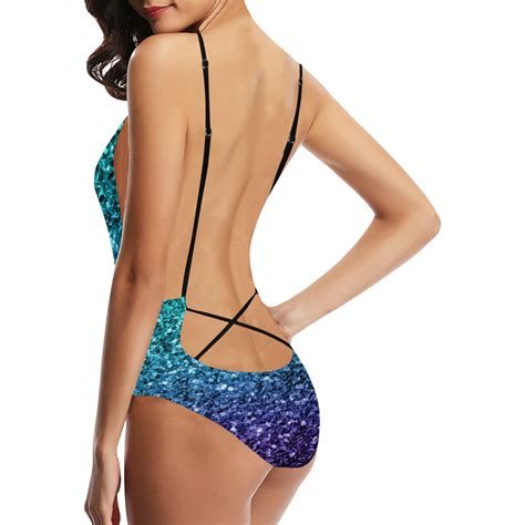 Beautiful Aqua Blue Ombre Glitter Sparkles Sexy Lacing Backless One