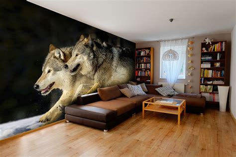 Grey Wolves Running Through Deep Snow 2 Wallpaper Wallsauce Uk High