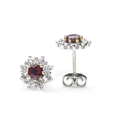 Ruby And Diamond Cluster Earrings 18ct White Gold
