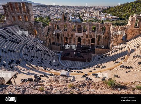 Odeon Of Herodes Atticus Stone Roman Theatre Located On The Southwest