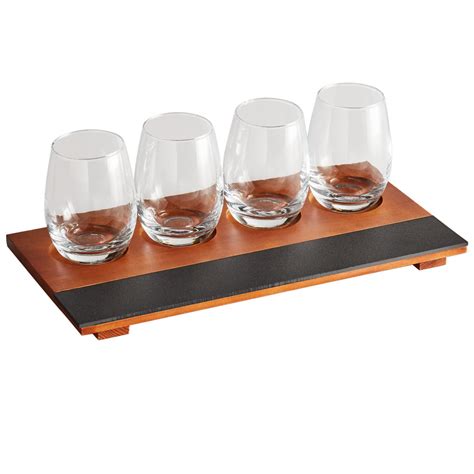 Wine Tasting Tray With 4 6 Oz Stemless Wine Glasses At Webstaurantstore