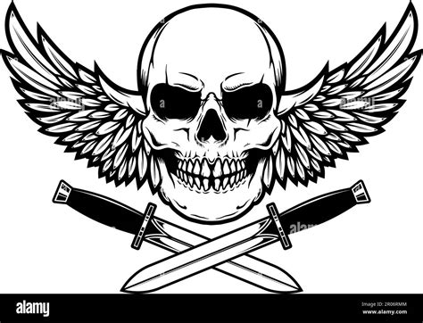 Illustration Of The Skull With Crossed Knives And Wings Design Element