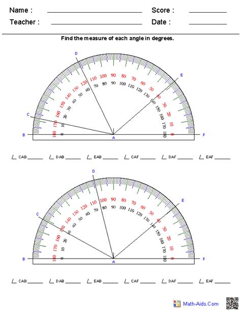 Measuring Angles With Protractors Worksheet