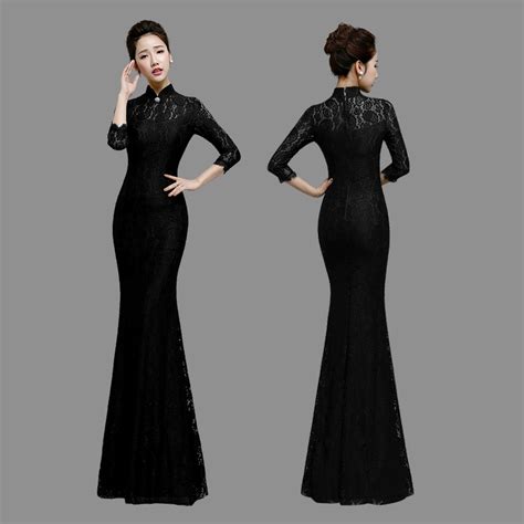 Fantastic Modern Lace Qipao Cheongsam Fishtail Dress Black Qipao