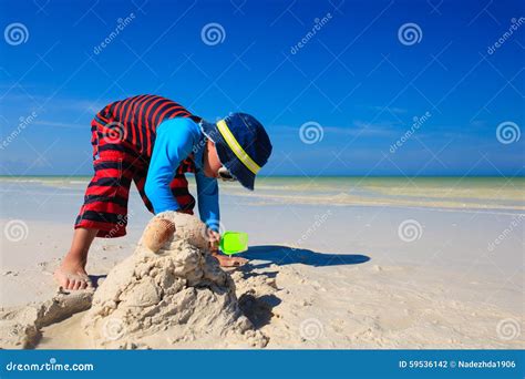 Little Boy Digging Sand On Tropical Beach Stock Photo Image Of