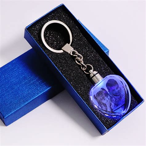 3d Laser Engraved Crystal Photo Keychain Heart Personalized Etsy