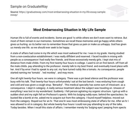 Most Embarrassing Situation In My Life Sample Essay Example GraduateWay