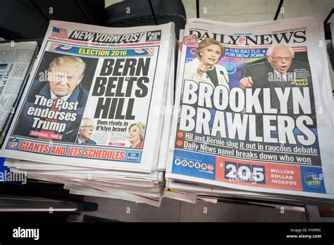 Headlines Of The New York Post And New York Daily News On Friday Stock