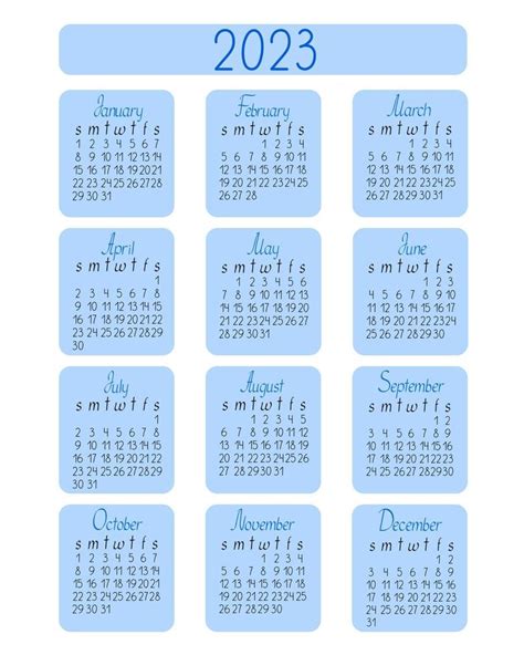 Calendar Template For The Year 2023 In Simple Minimalist Style