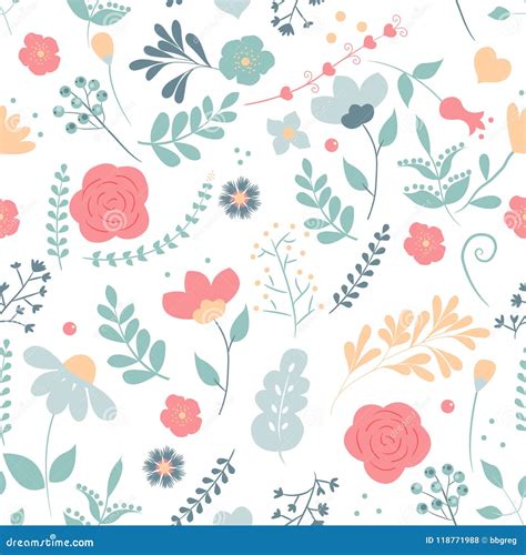 Seamless Cute Floral Vector Pattern Background Flower Pattern On White