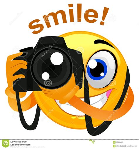 Your smile will look natural if you let loose and think happy thoughts. Smile Emoticon Photographer Holding A Digital Camera Stock ...