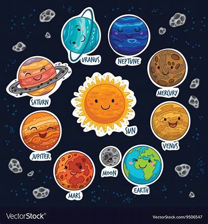 Planets Solar Cartoon System Vector Sticker Stickers