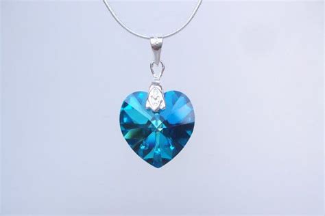 Blue Crystal Heart Necklace Sterling By Sherocksgemjewellery