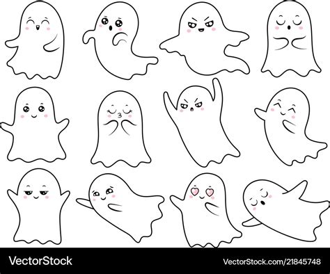 Cute Kawaii Ghost Spooky Halloween Ghosts Vector Image