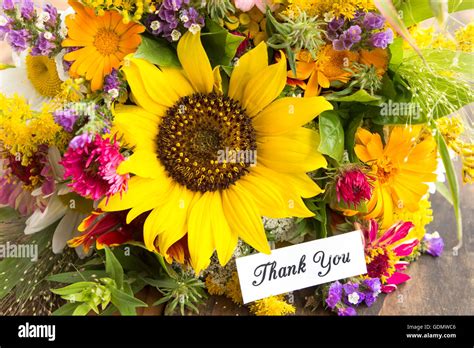 Thank You Card With Bouquet Of Summer Flowers Stock Photo Alamy