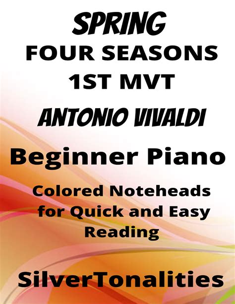 Spring Four Seasons First Movement Beginner Piano Sheet Music With Colored Notation Arr