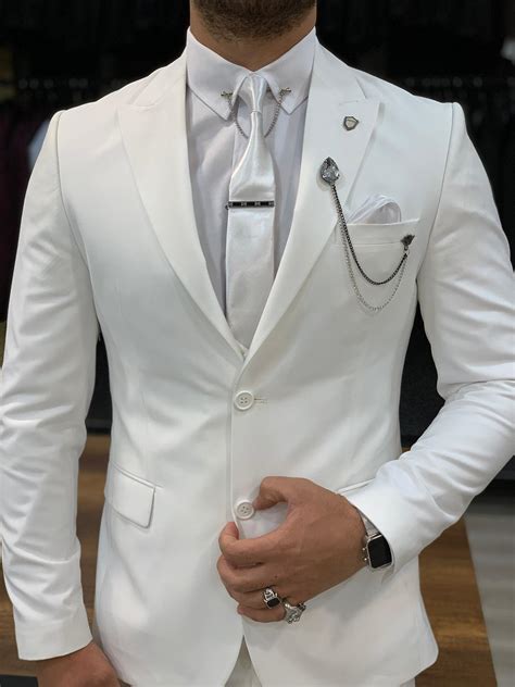 buy white slim fit wool suit by free shipping