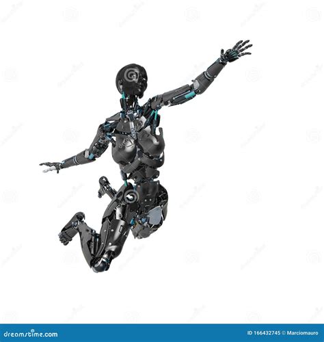 Cyborg Female Comic Explosion Pose In A White Background Stock