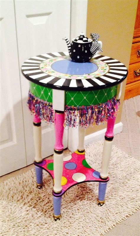 High quality painted furniture products are available but you can also paint furniture yourself. Hand Crafted Hand Painted Round Side Accent Table Custom Design//Painted Table//Whimsical ...