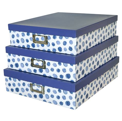 Soul And Lane Decorative Storage Cardboard Boxes Set Of 3 Blue Spots
