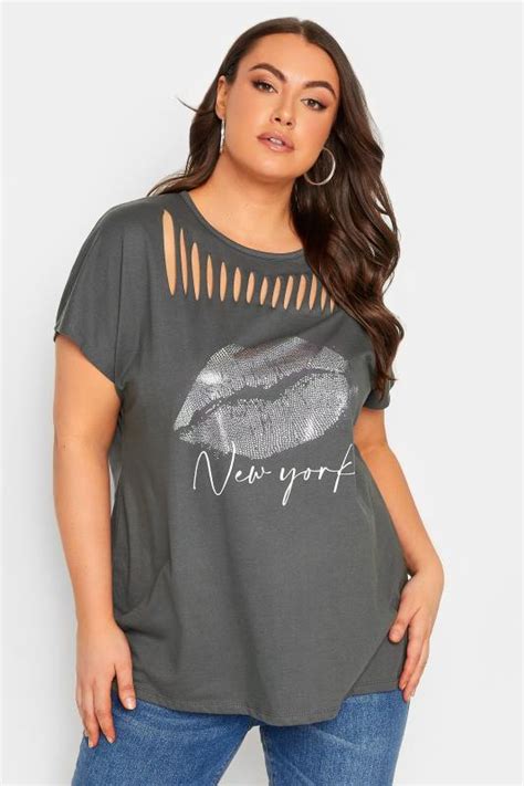 Yours Camiseta Gris Labios Plateados Yours Clothing