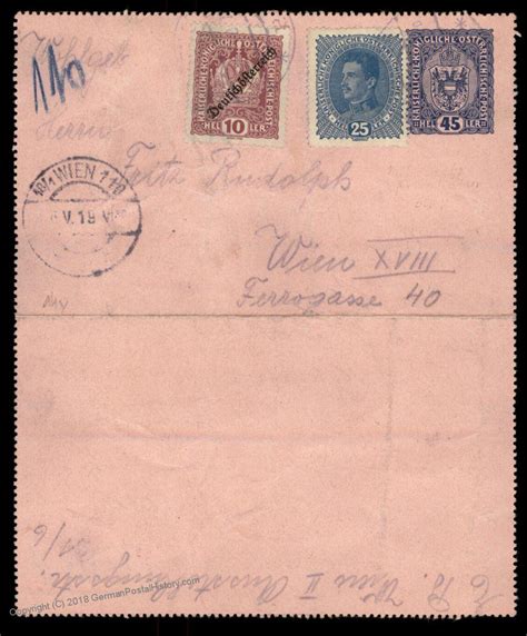 Austria 1919 Upfranked Rohrpost Pneumatic Cover Kartenbrief Postal Card