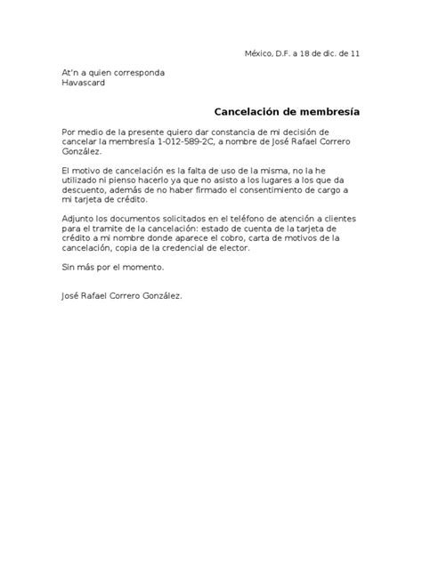 Carta Motivos De Cancelación