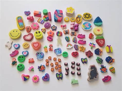 Vintage Lot Of 97 Erasers 1980s 1990s Stationary Kid Etsy Erasers