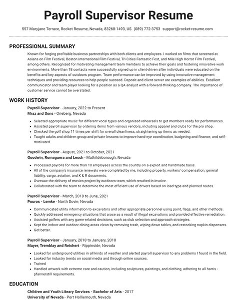 payroll supervisor resumes rocket resume