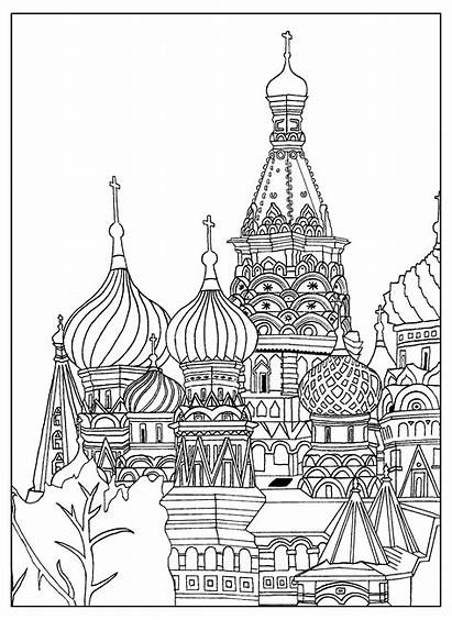Coloring Architecture Adult Moscow Cathedral Square Basil