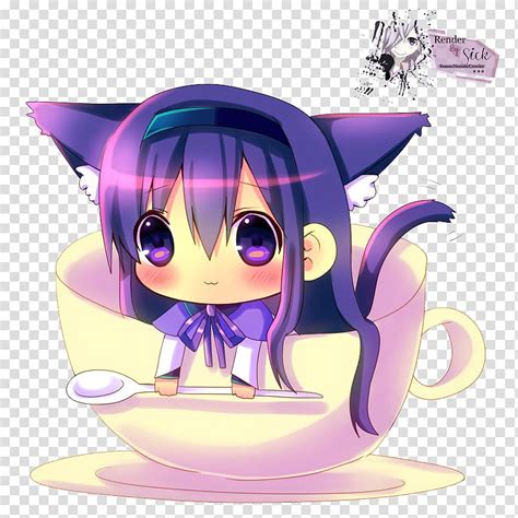 Renders Anime Chibi Girl Purple Haired On Teacup Transparent