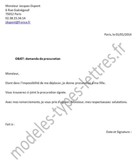 Papier Pour Procuration Bancaire Modele De Lettre Type