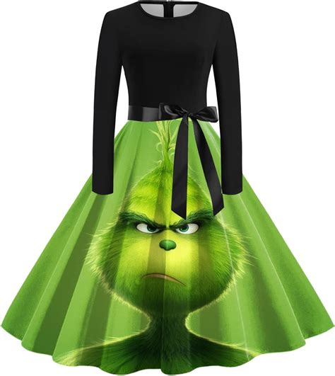 Grinch Kostüm Weihnachtskleid Damen Lustig Swing A Linie Kleid