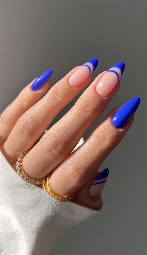 5 Royal Blue Double French Almond Nails Do You Like Getting Manicures