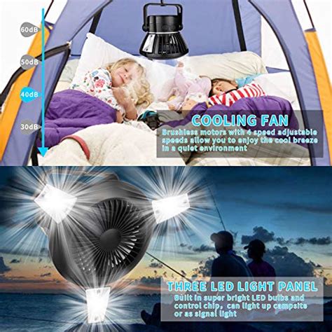 Misby Camping Fan With Led Lights Portable Solar Tent Fan With Hanging
