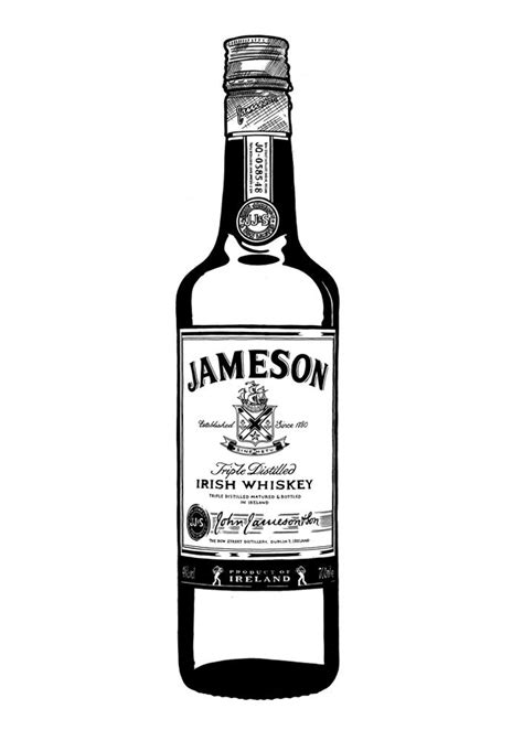 Jameson Whiskey Bottle Hand Drawn Illustration Print