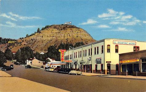 Raton New Mexico Goat Hill Showing El Portal Hotel Vintage Postcard