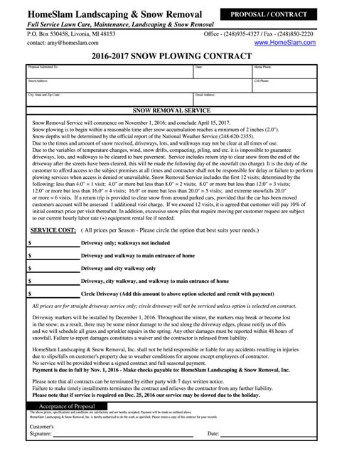 Free Printable Simple Snow Removal Contract Template Free Printable