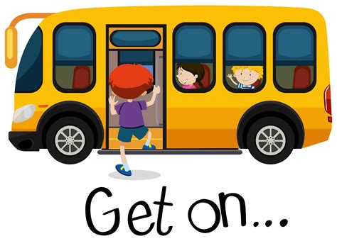 Wordcard For Get On With Boy Getting On Schoolbus 303927 Vector Art At