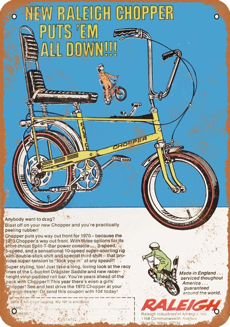 Buy 1970 Raleigh Chopper Bicycle Metal Sign 7x10 Inch Vintage Look