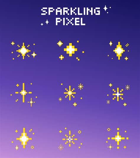 Sparkling Pixel Set Vector Bright Yellow Sparkle Star Stars Glitter