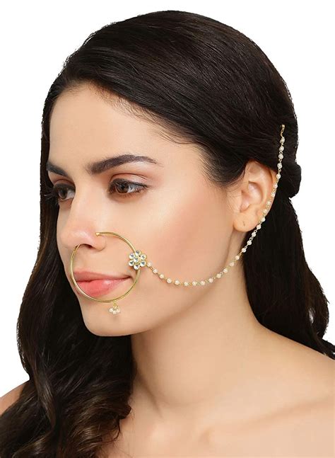 Nose Ring With Chain For Women In 2021 Nose Ring Beautiful Rings Chain