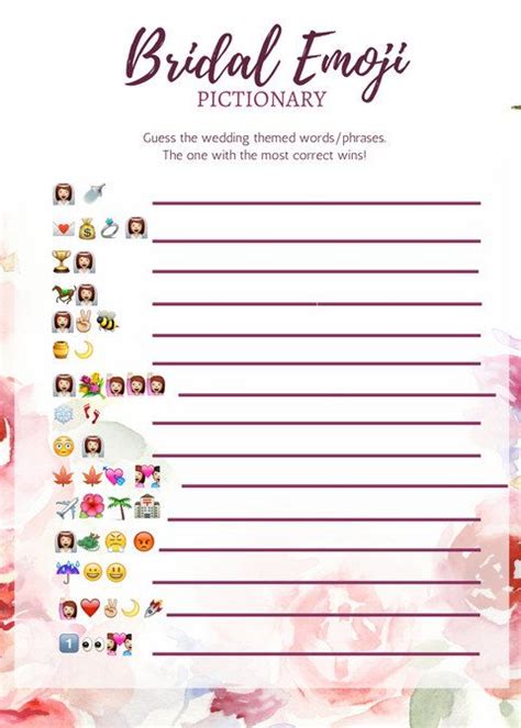 We love printable bridal shower games that are fully editable! Bridal shower emoji game https://www.etsy.com/listing/509271471/bridal-shower-game-emoji-pi ...