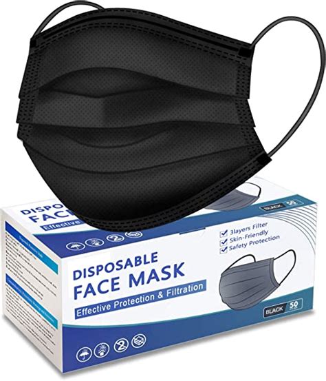 50 Pcs Black Disposable Face Masks Breathable Face Mask 3 Layer